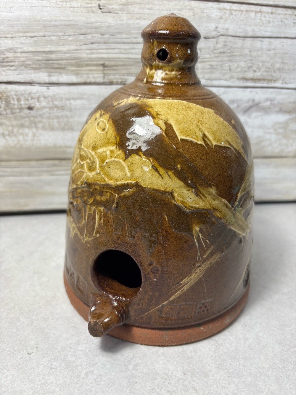 Vintage handmade pottery bird house